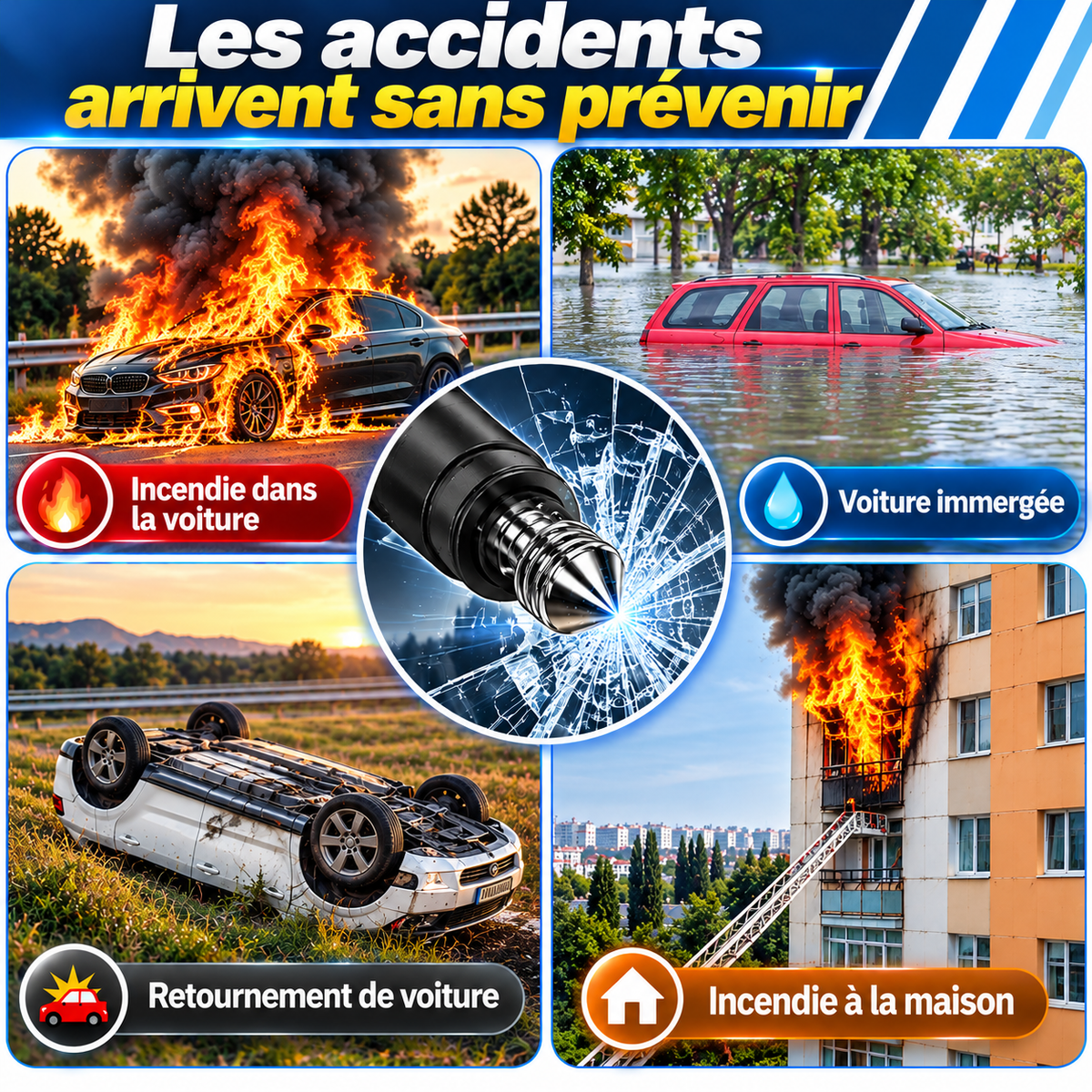 Outil de secours pour couper ceinture et briser vitres- LifeSauveur™