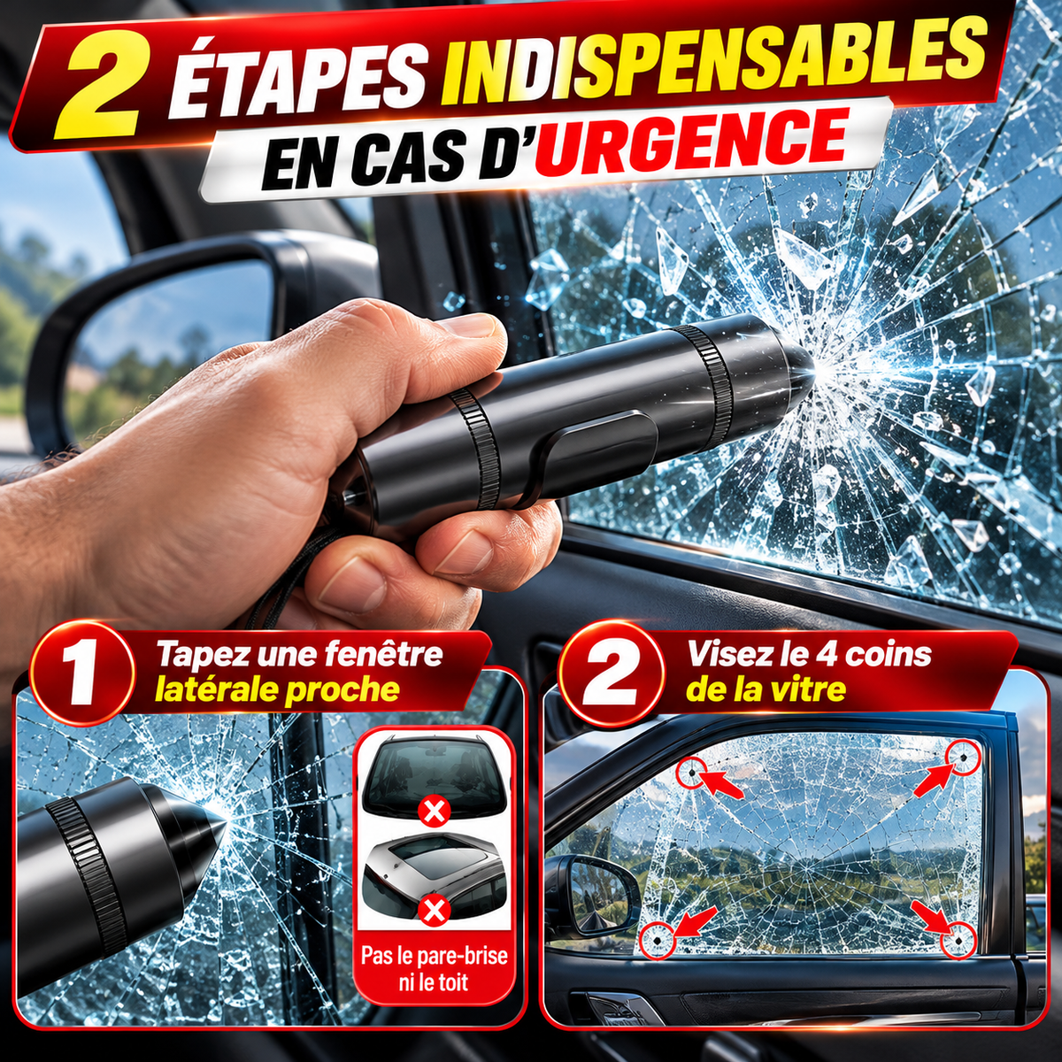 Outil de secours pour couper ceinture et briser vitres- LifeSauveur™