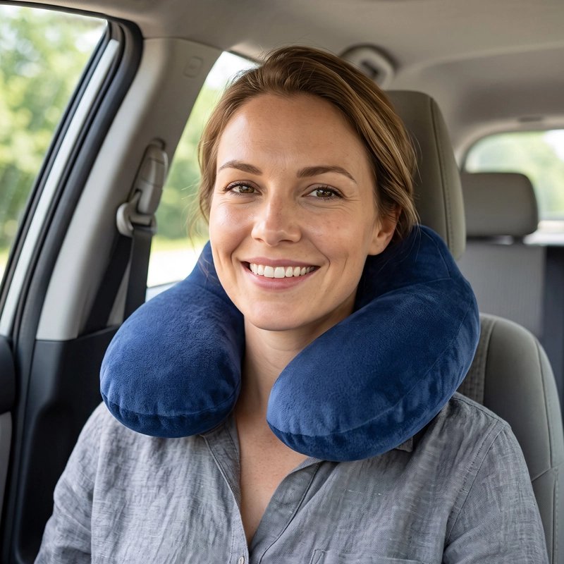 femme avec Oreiller de voyage voiture