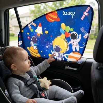 pare-soleil voiture bébé curieux