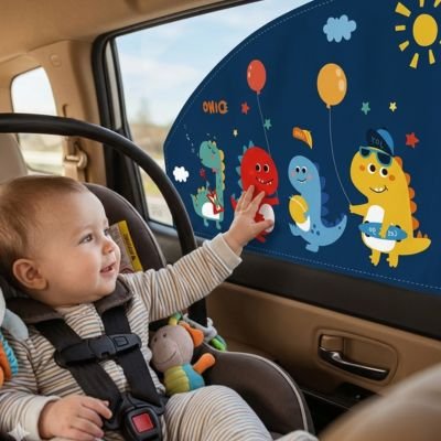 pare-soleil voiture bébé heureux